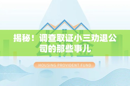 进贤揭秘！调查取证小三劝退公司的那些事儿